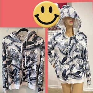 Pink Victoria's Secret Black and White Leaf Print Hoodie